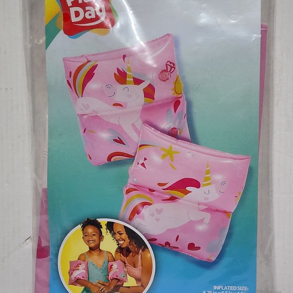 Play Day Inflatable Unicorns Printed Pink Armbands Ages 3-6 - NEW in Plastic - Picture 1 of 2